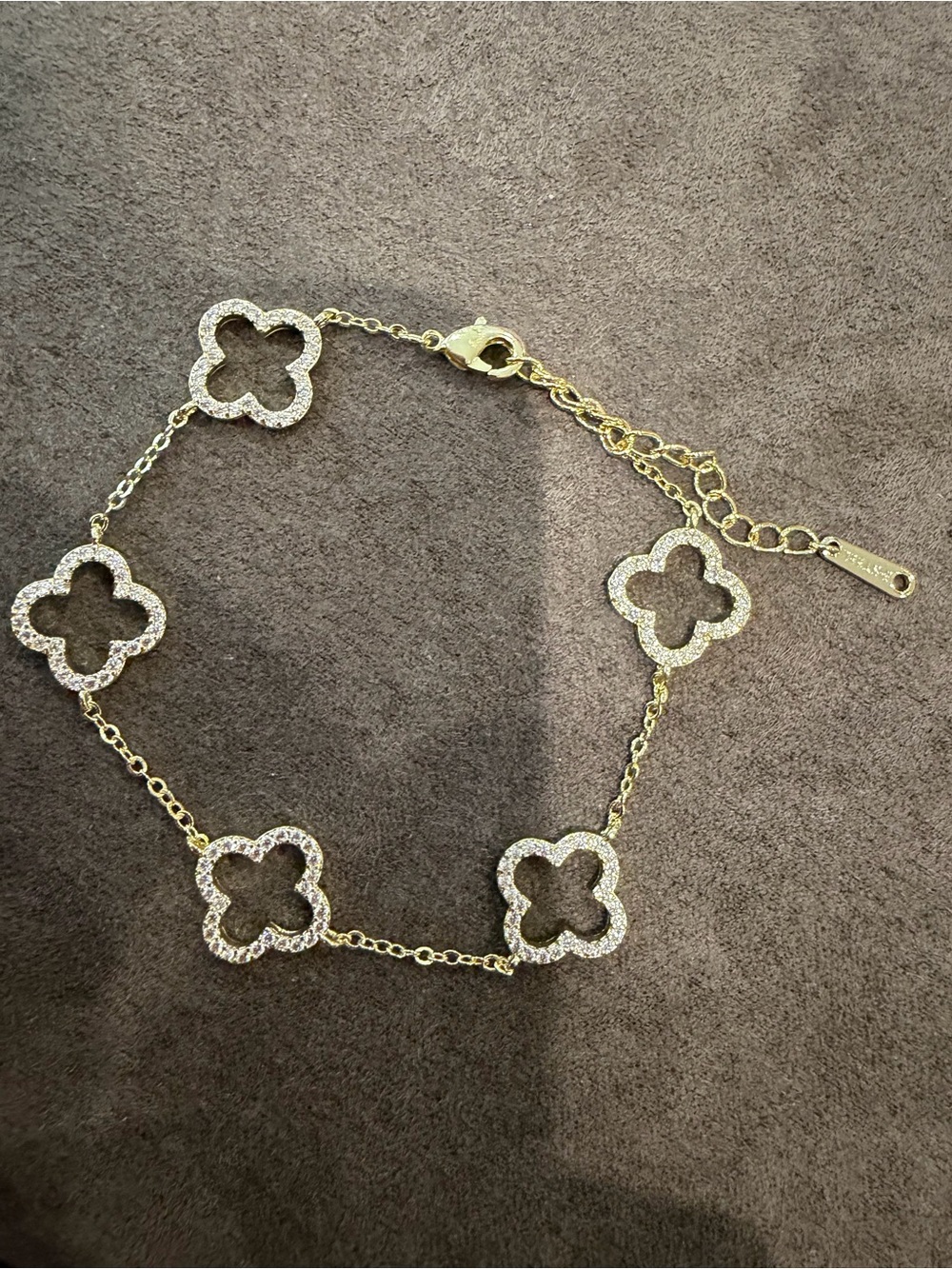 Gold Clover Link Bracelet with Sparkling Crystal Accents